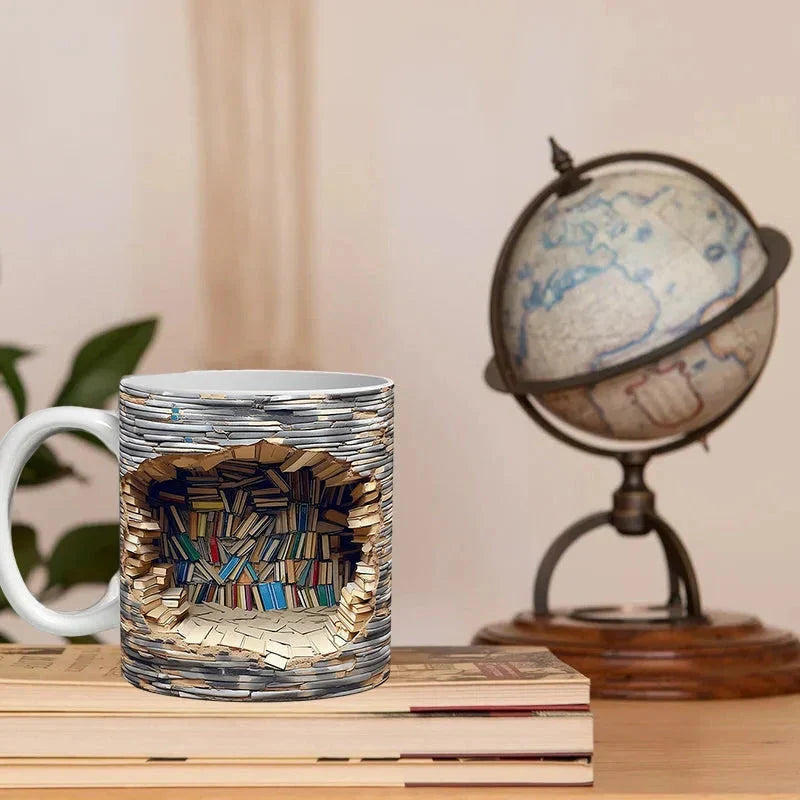 Tasse Bibliothèque 3D, Cadeau de Tasses à Café pour les Amoureux des Livres
