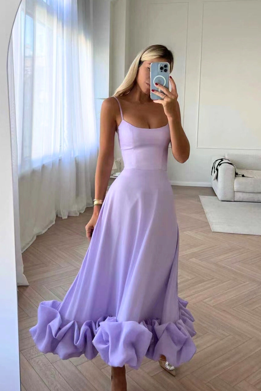 Spaghetti Strap Wedding Dress with Ruffles for Women | Maxi