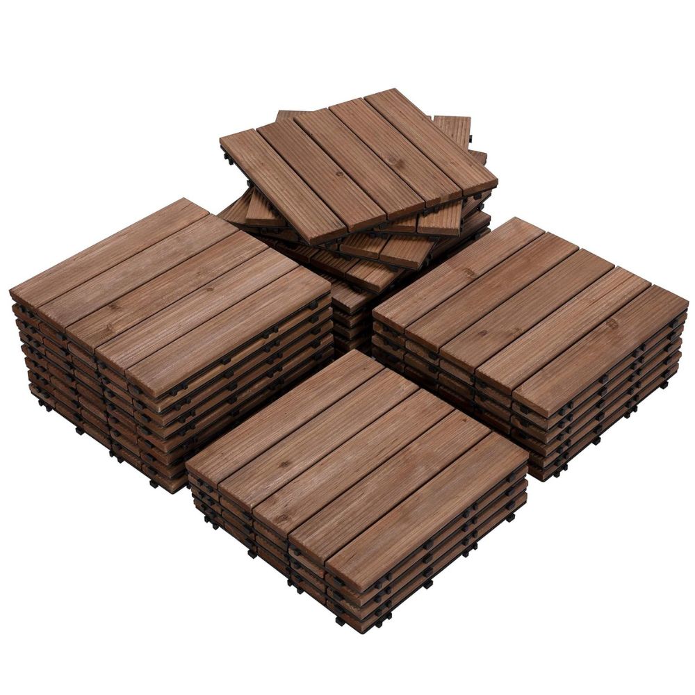 Dalles de Plancher en Bois pour Patio Extérieur Emboîtables 27Pcs