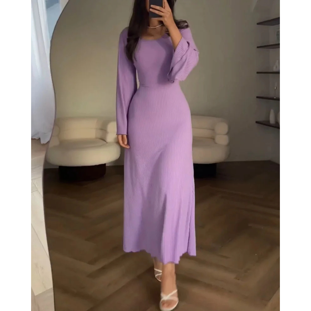 Robe en tricot côtelé pour femmes avec des manches évasées | Maxi