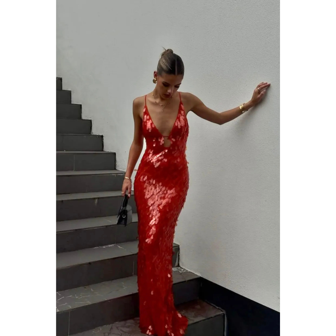 Slim Fit Sequin Evening Dress for Women | Maxi