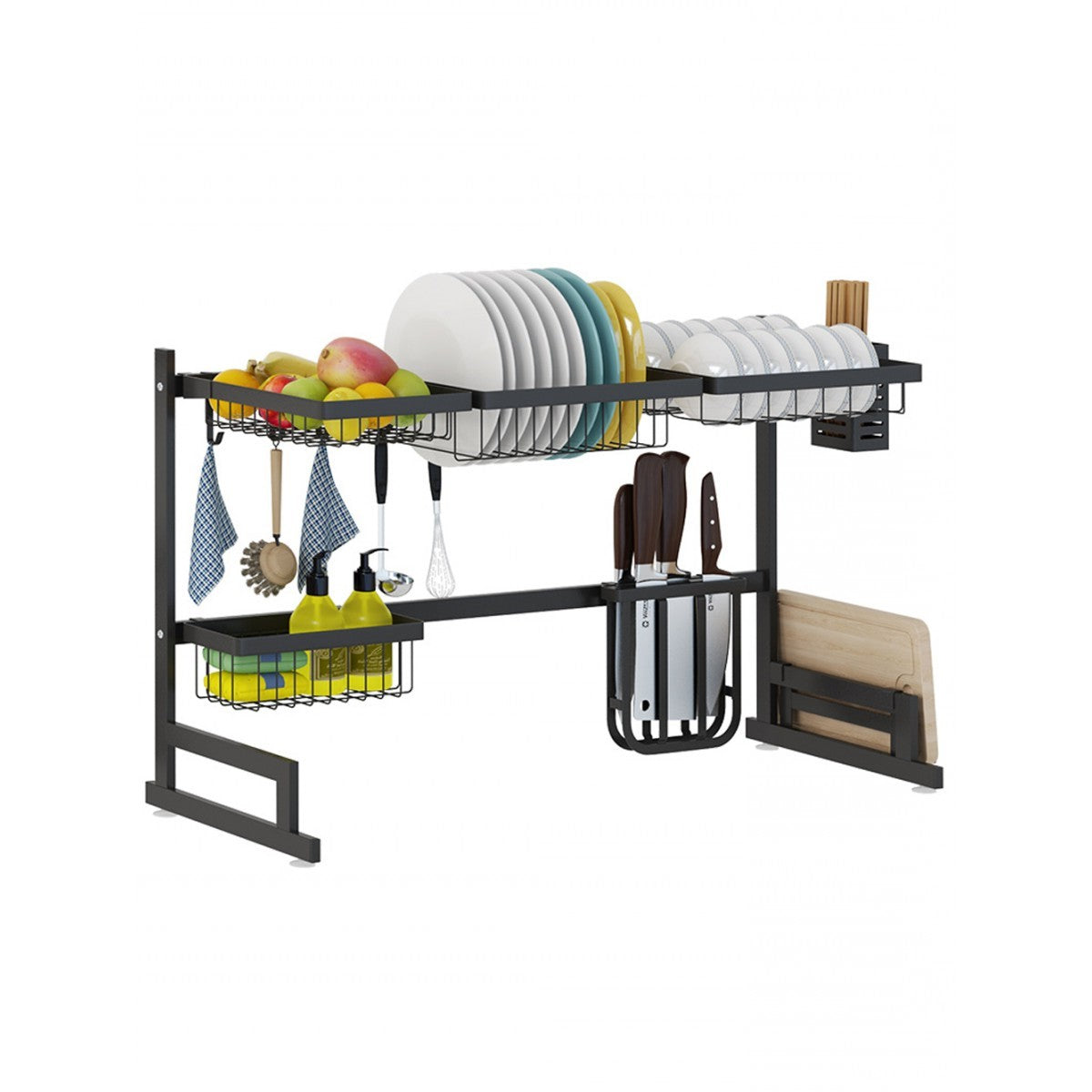 Égouttoir à vaisselle en acier inoxydable noir de 34,6" au-dessus de l'évier de cuisine, étagère de drainage pour assiettes et ustensiles