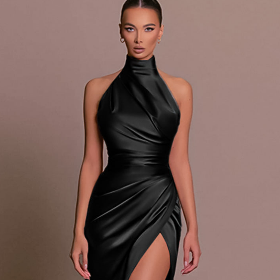Robe Maxi à Col Halter avec Fente Haute pour Femmes