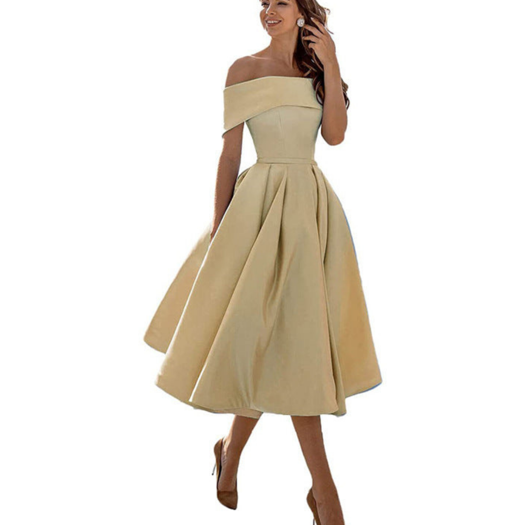 Pleated Midi Dress Off Shoulder for Women