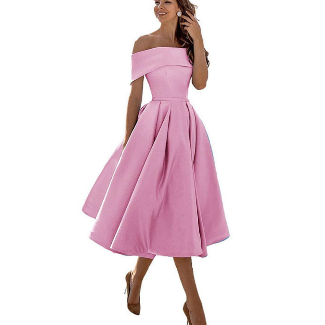 Pleated Midi Dress Off Shoulder for Women