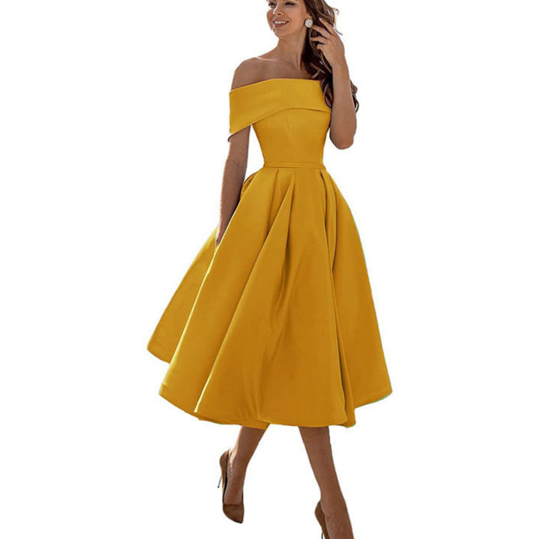 Pleated Midi Dress Off Shoulder for Women