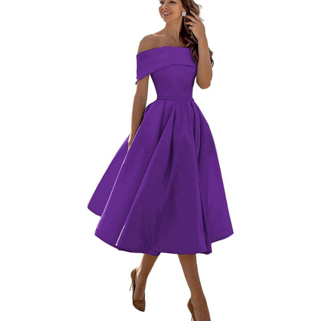 Pleated Midi Dress Off Shoulder for Women