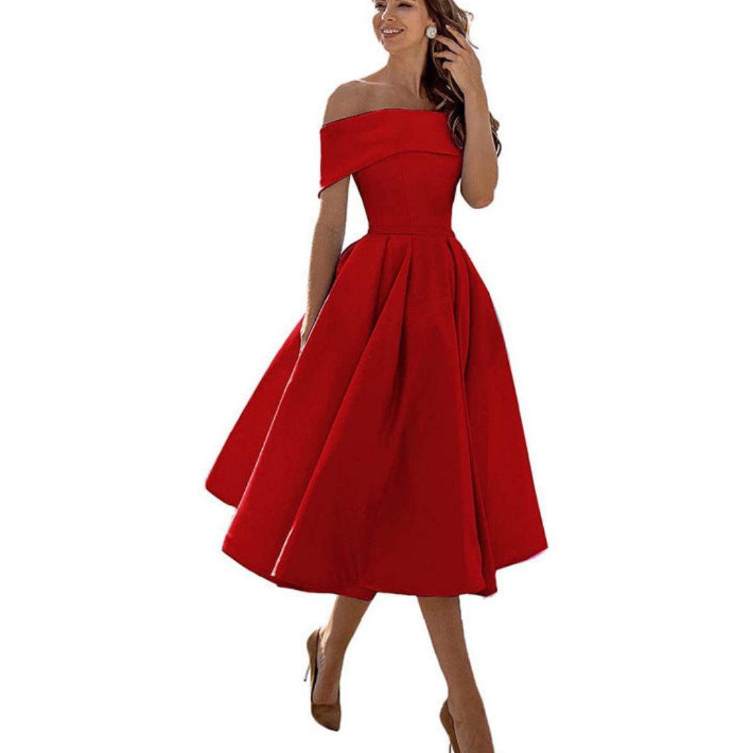 Pleated Midi Dress Off Shoulder for Women