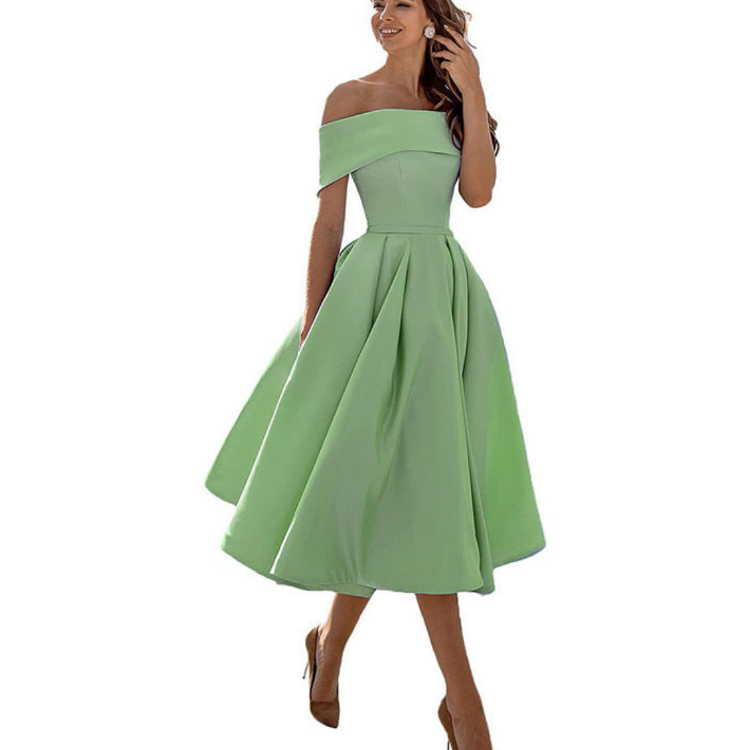 Pleated Midi Dress Off Shoulder for Women