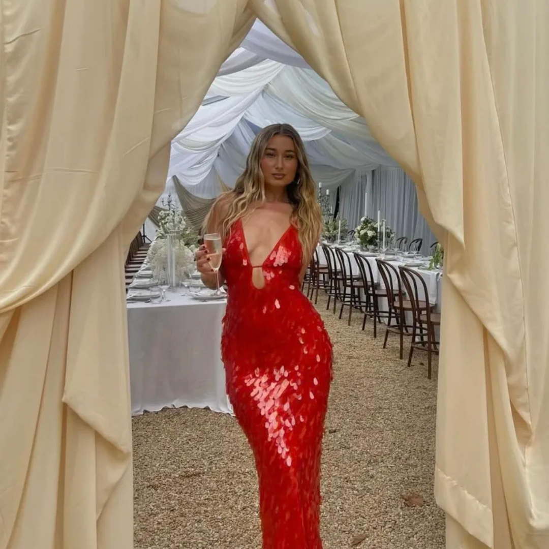 Slim Fit Sequin Evening Dress for Women | Maxi
