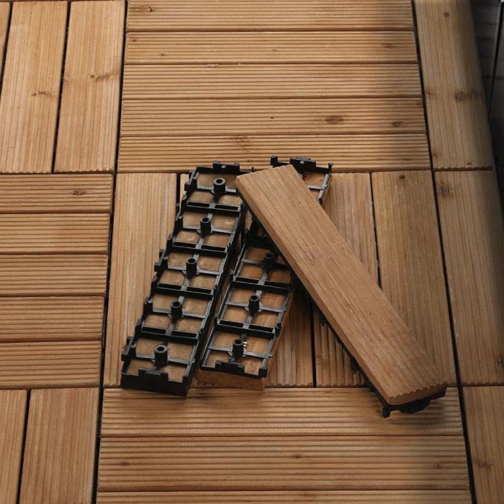 Dalles de Plancher en Bois pour Patio Extérieur Emboîtables 27Pcs