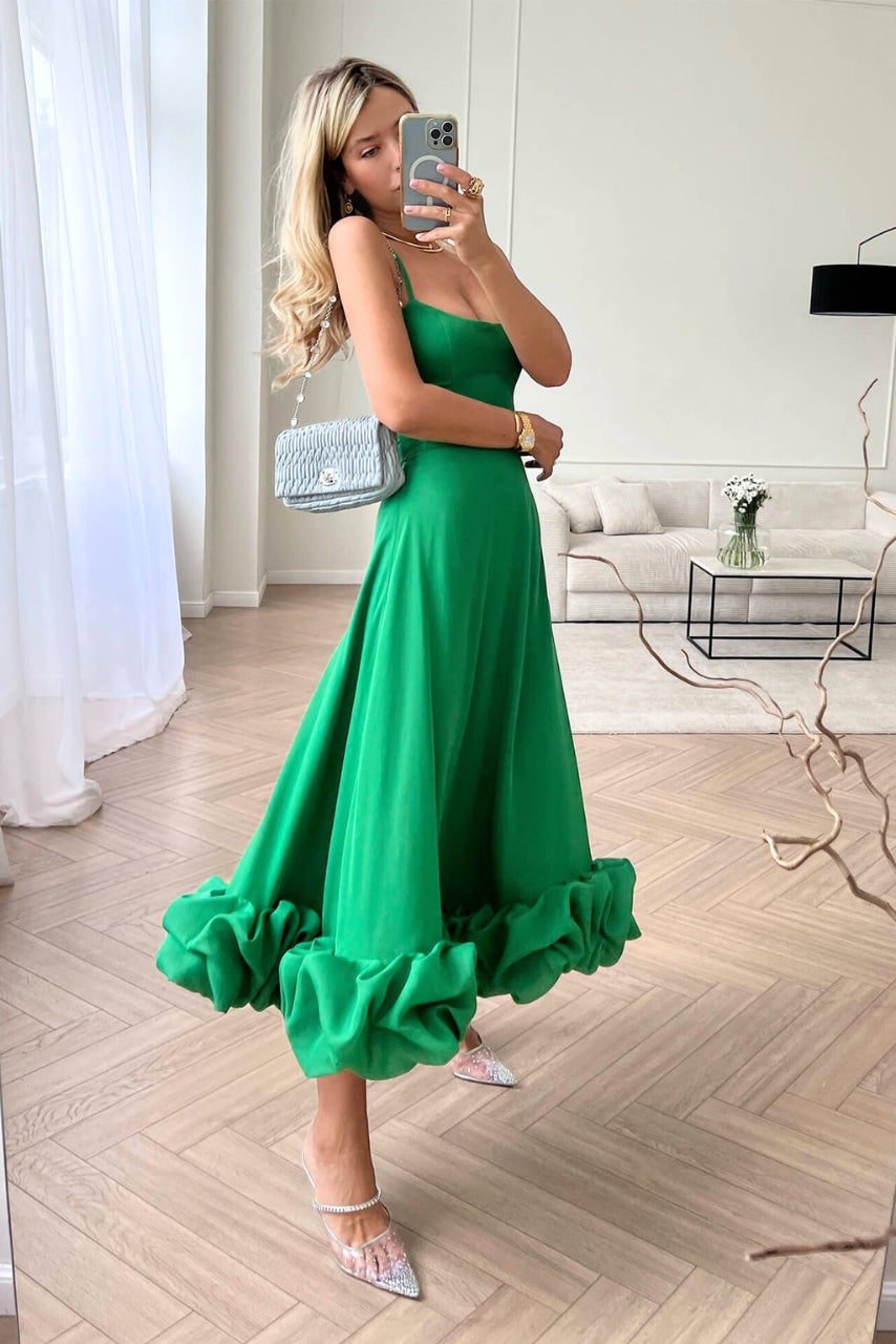 Spaghetti Strap Wedding Dress with Ruffles for Women | Maxi