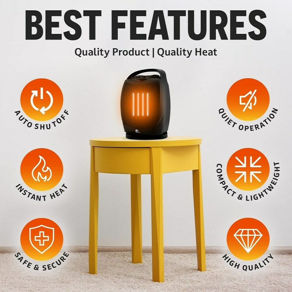 Chauffage d'Espace Électrique Portable Super Silencieux Ventilateur Oscillant avec Thermostat