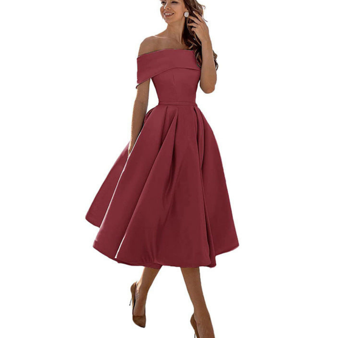 Pleated Midi Dress Off Shoulder for Women