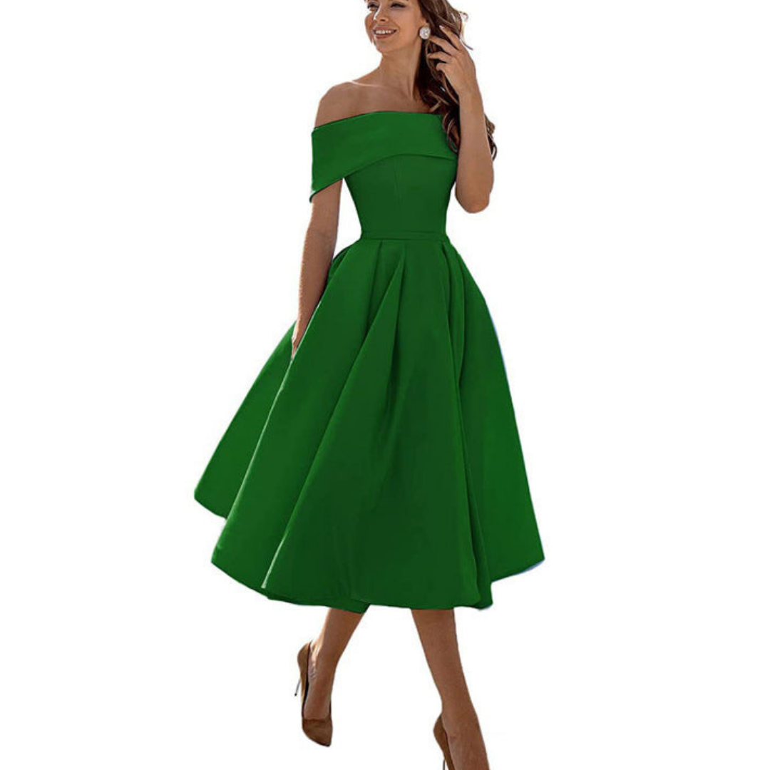 Pleated Midi Dress Off Shoulder for Women