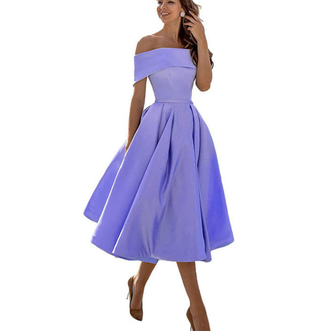 Pleated Midi Dress Off Shoulder for Women