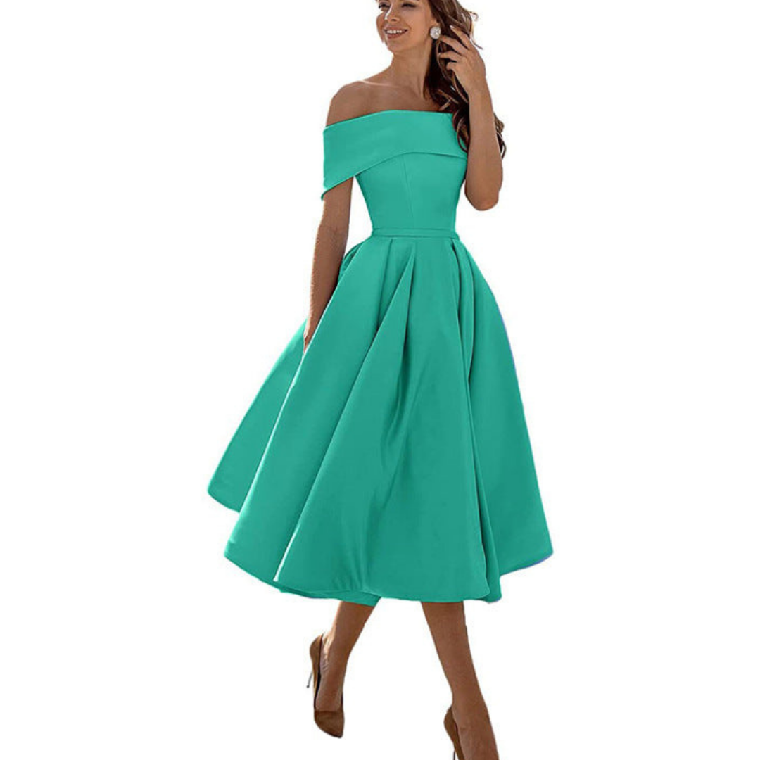 Pleated Midi Dress Off Shoulder for Women