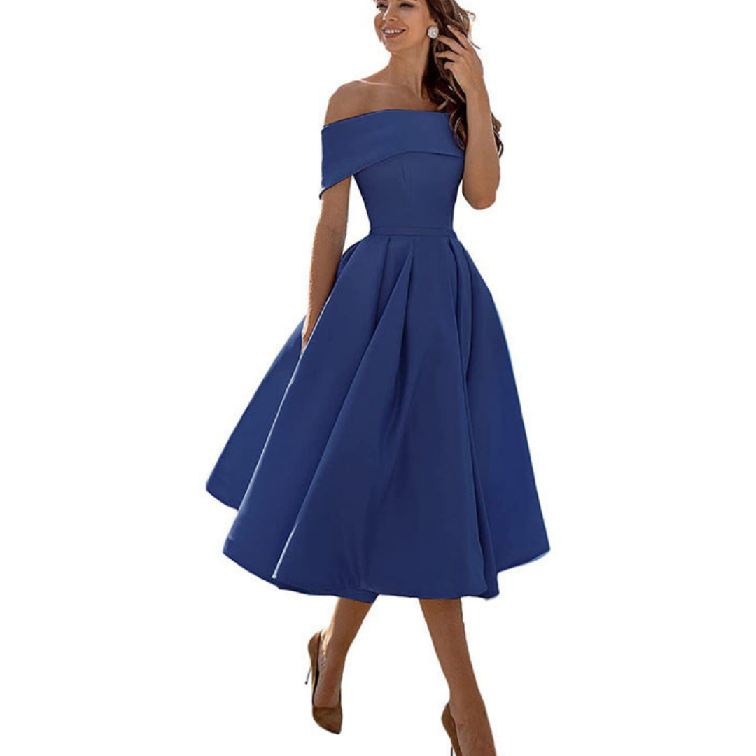 Pleated Midi Dress Off Shoulder for Women