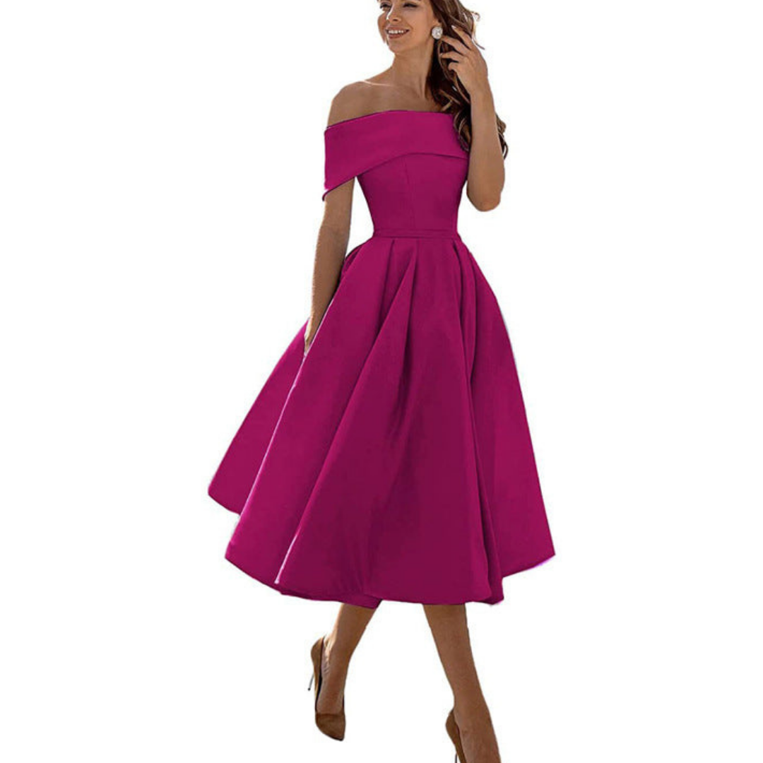 Pleated Midi Dress Off Shoulder for Women