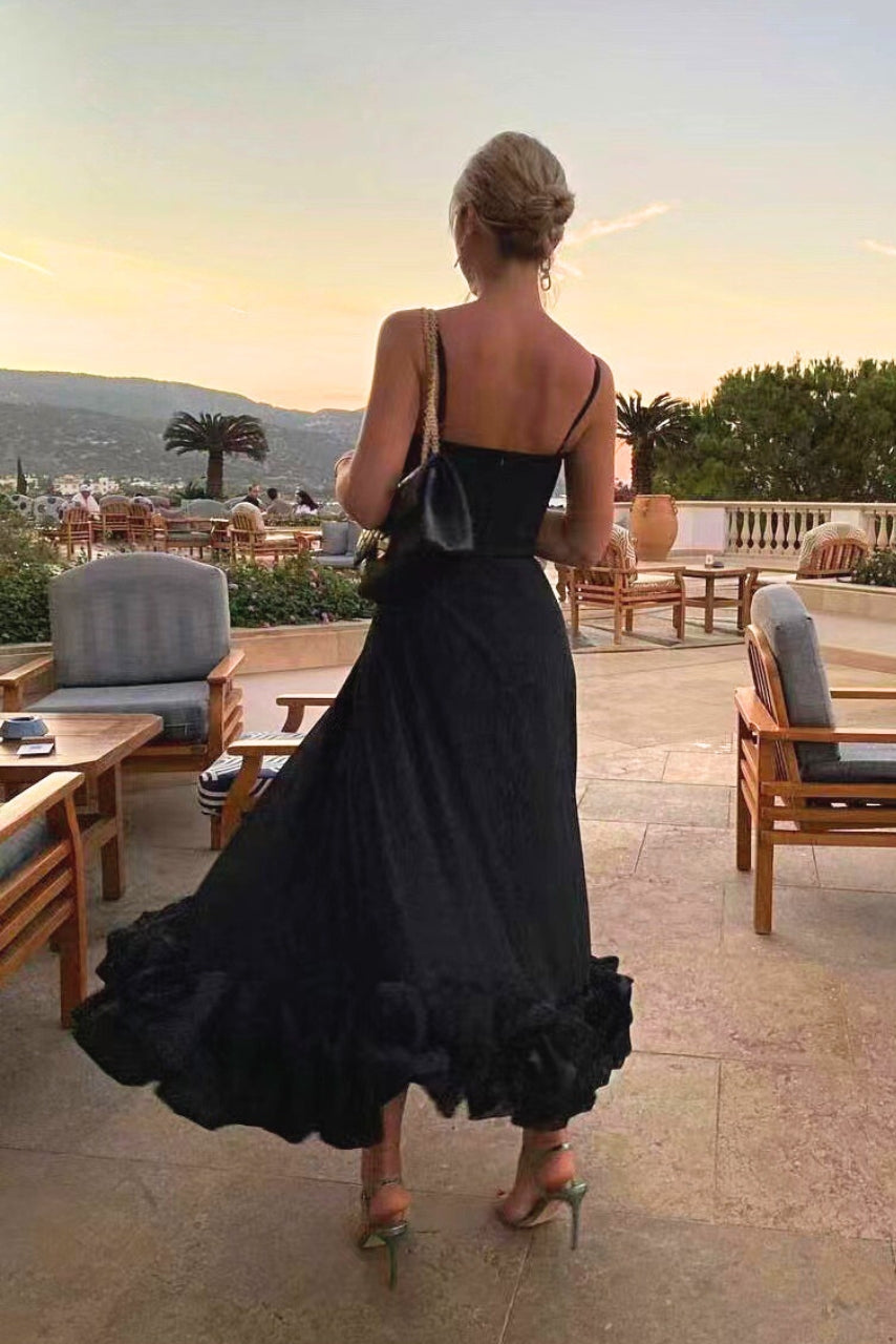 Spaghetti Strap Wedding Dress with Ruffles for Women | Maxi