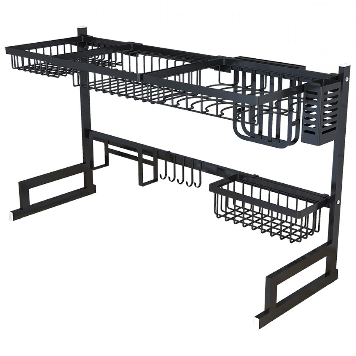 Égouttoir à vaisselle en acier inoxydable noir de 34,6" au-dessus de l'évier de cuisine, étagère de drainage pour assiettes et ustensiles