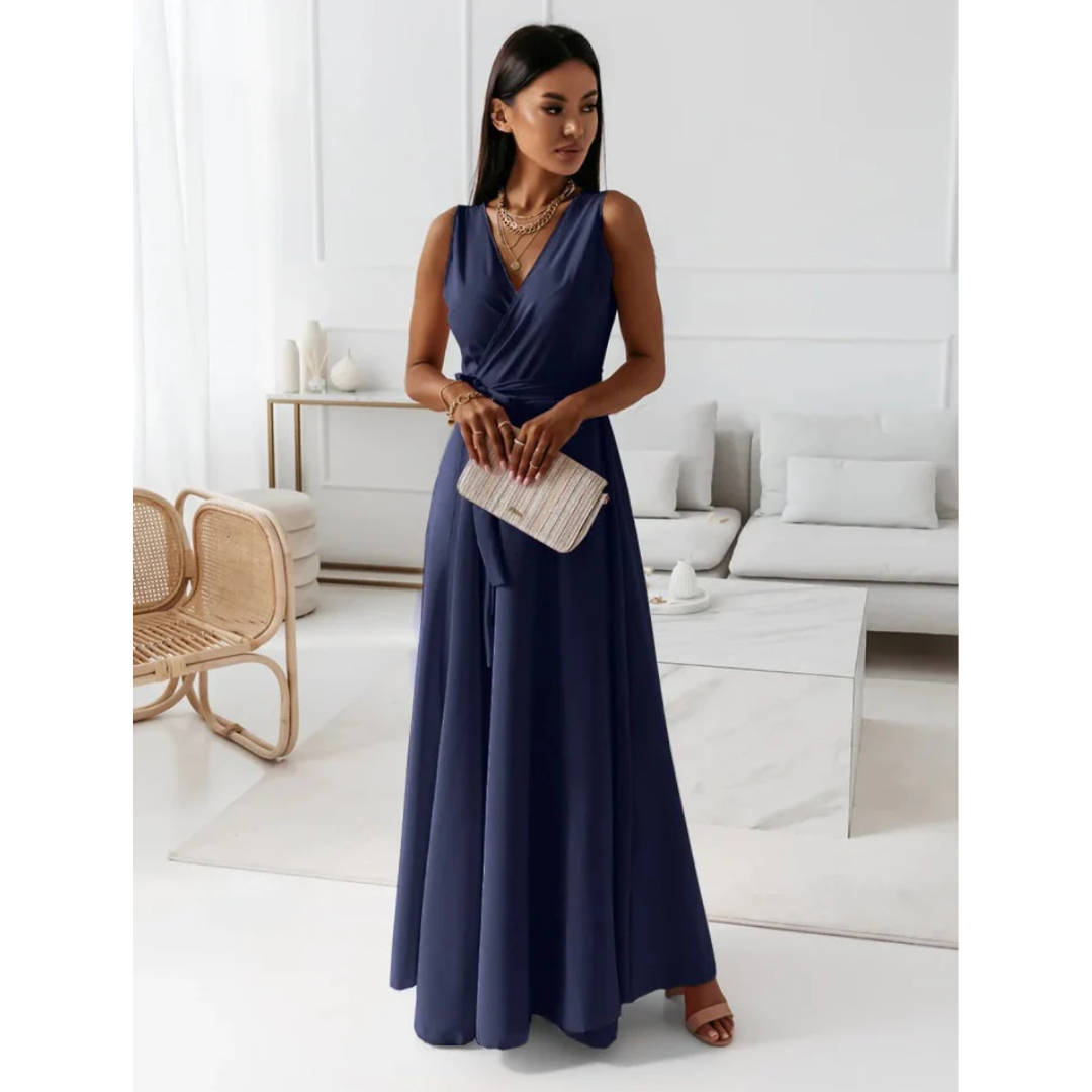 Robe sans manches à décolleté en V pour femmes | Maxi