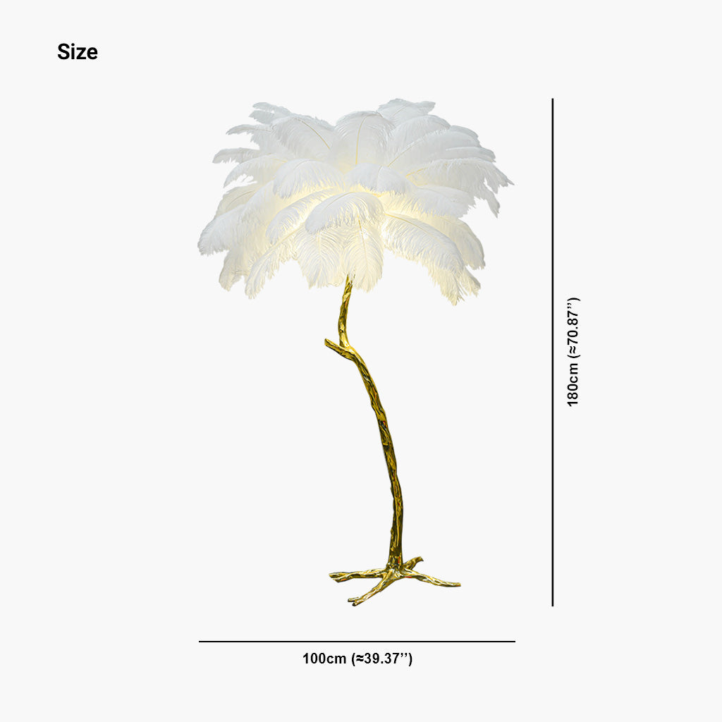 Lampe sur pied en plumes d'autruche cuivre laiton luxe 70", 4 couleurs