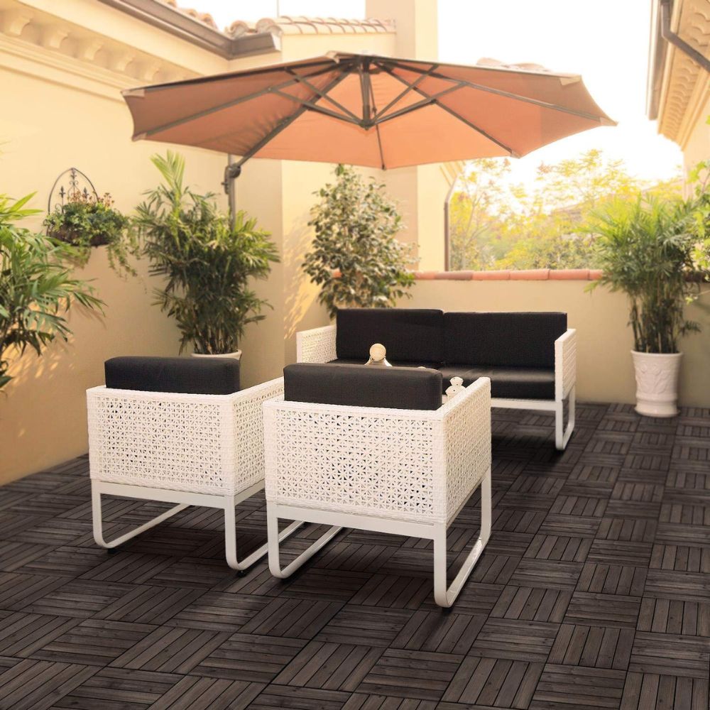 Dalles de Plancher en Bois pour Patio Extérieur Emboîtables 27Pcs
