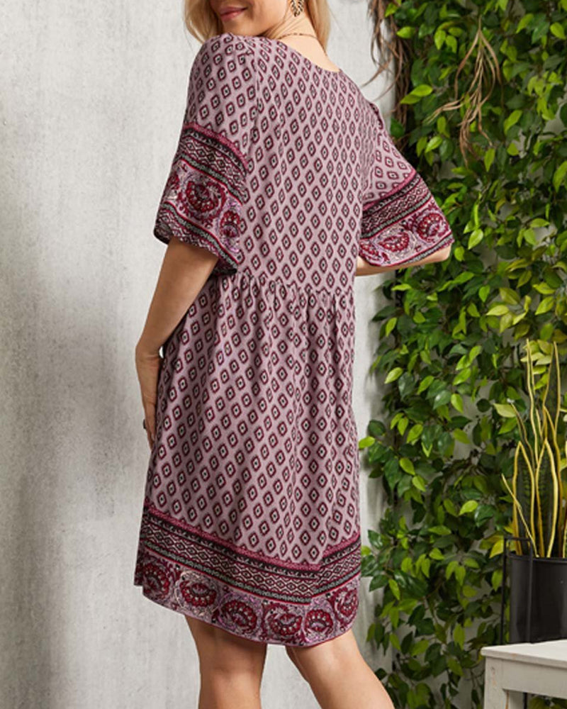Juvie | Robe Femme Avec Décolleté En V Et Imprimé Floral Boho