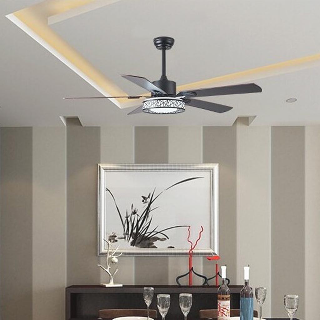 Ventilateur de plafond avec lumière, traditionnel, silencieux, montage semi-encastré, 5 pales en bois
