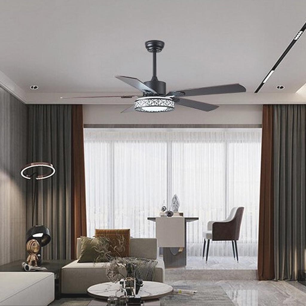 Ventilateur de plafond avec lumière, traditionnel, silencieux, montage semi-encastré, 5 pales en bois
