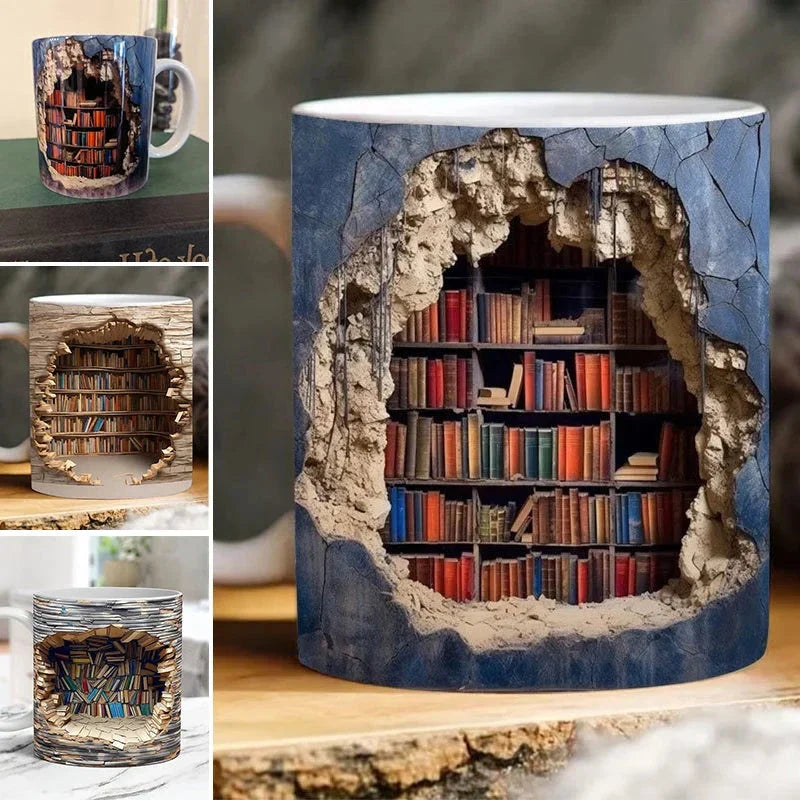 Tasse Bibliothèque 3D, Cadeau de Tasses à Café pour les Amoureux des Livres