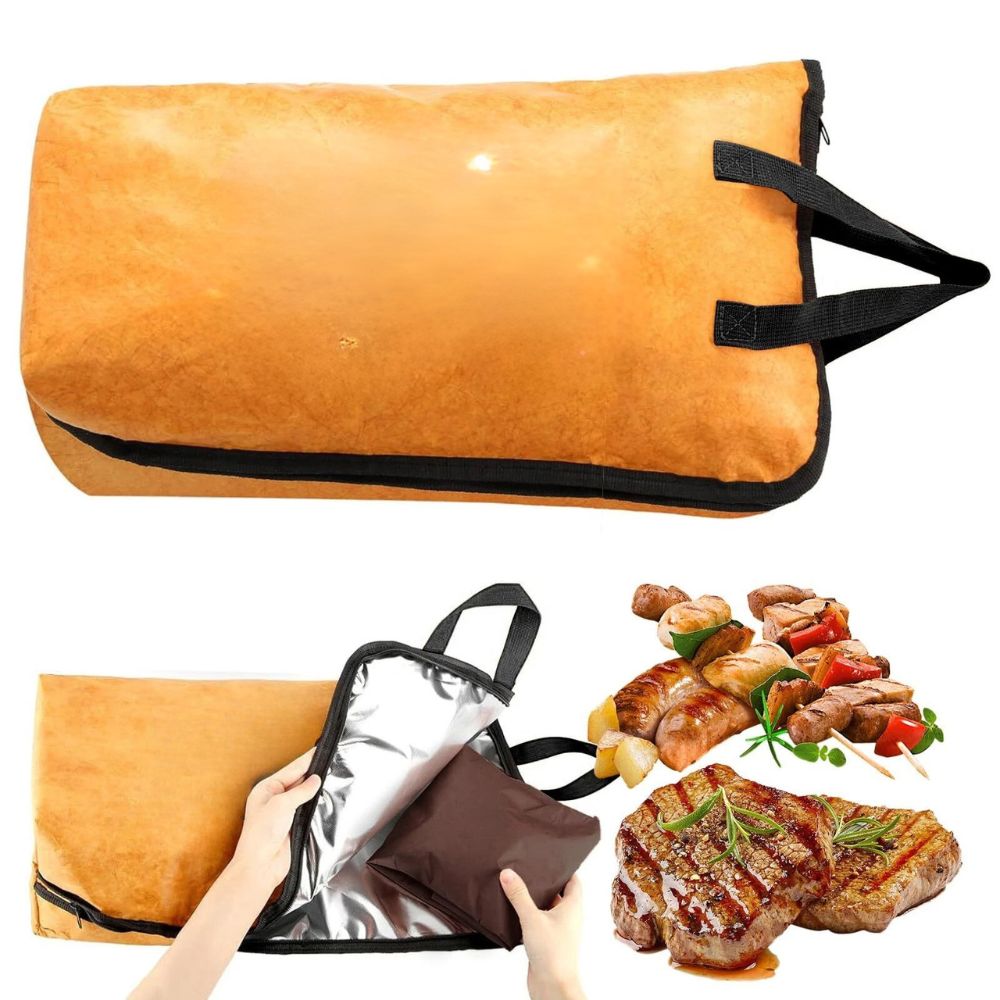 Insulated blanket bag for BBQ meat resting with handle