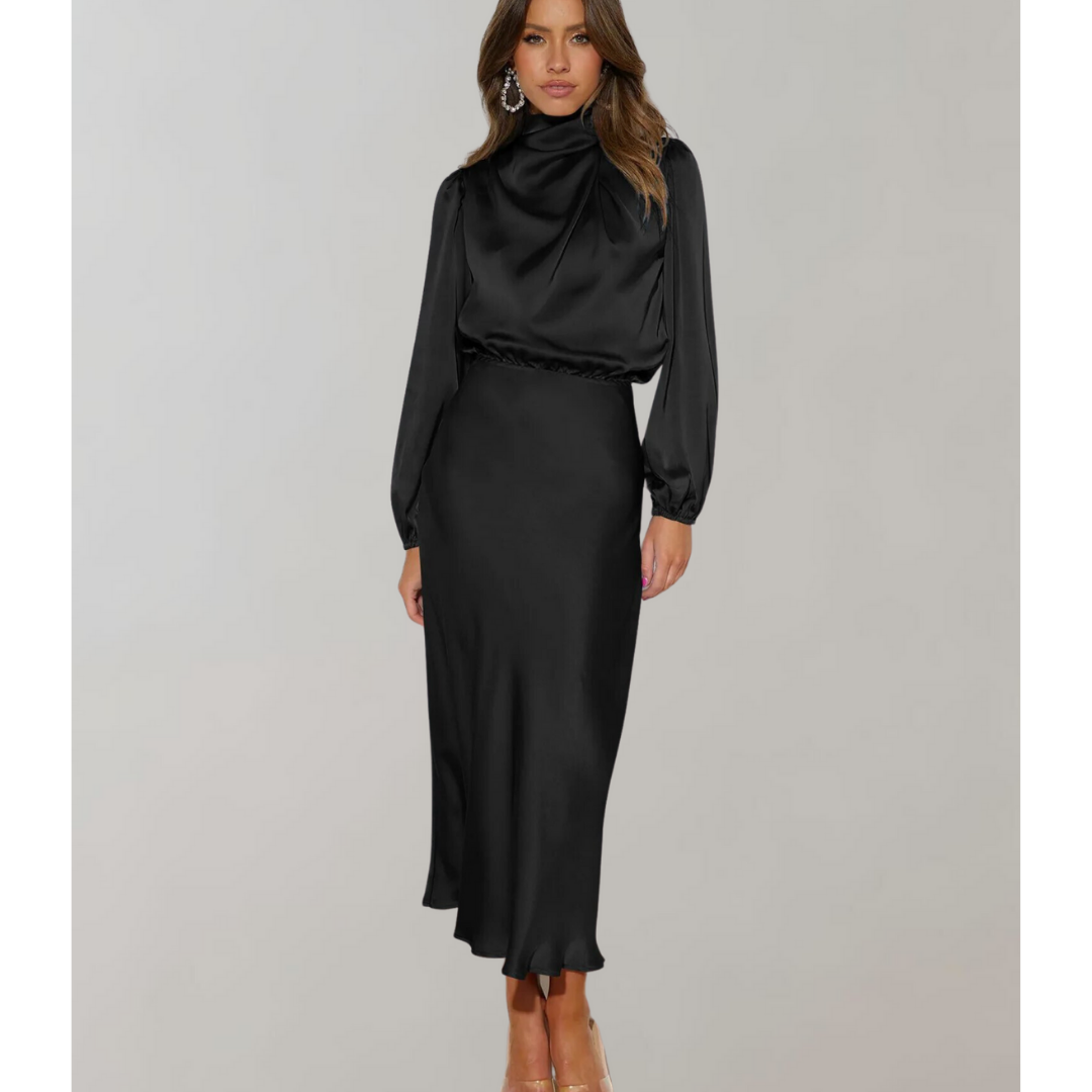 Long Dress with High Collar for Women | Midi