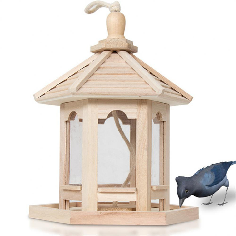 Mangeoire en Bois Transparent pour Oiseaux Domestiques