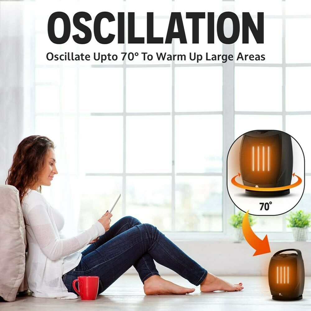 Chauffage d'Espace Électrique Portable Super Silencieux Ventilateur Oscillant avec Thermostat