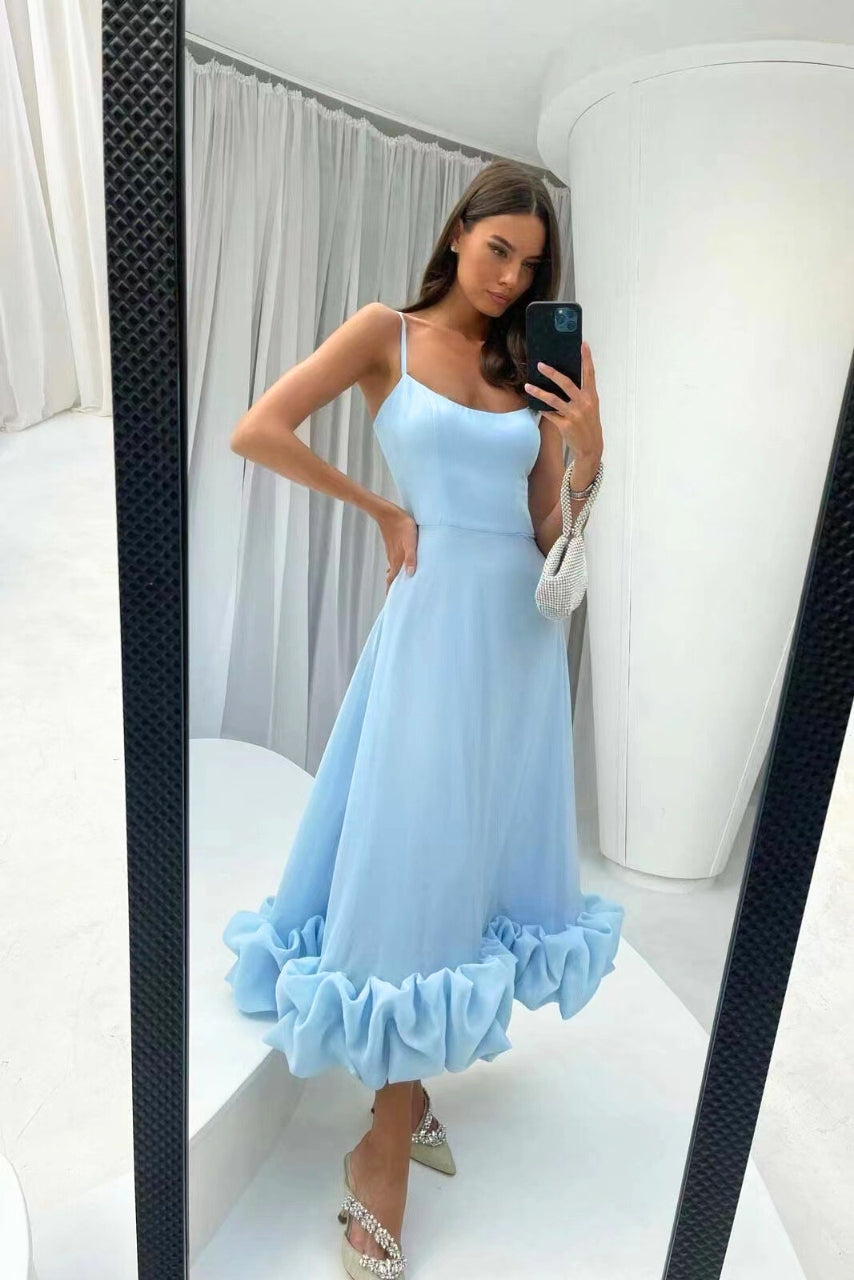 Spaghetti Strap Wedding Dress with Ruffles for Women | Maxi