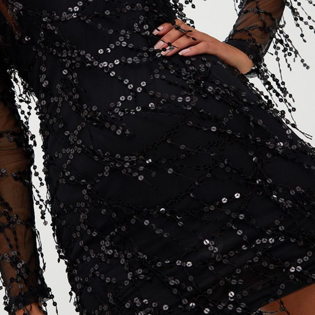 Mini Dress with Round Neck in Sequins for Women