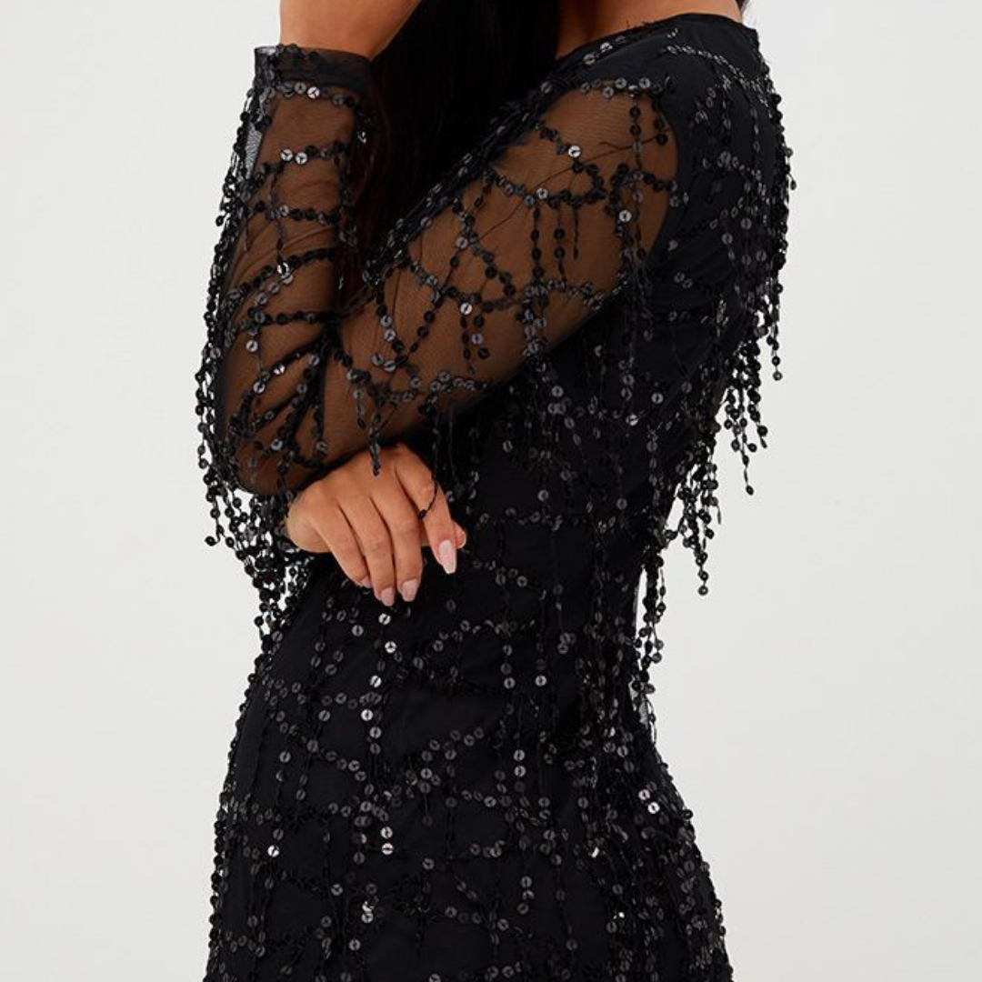 Mini Dress with Round Neck in Sequins for Women