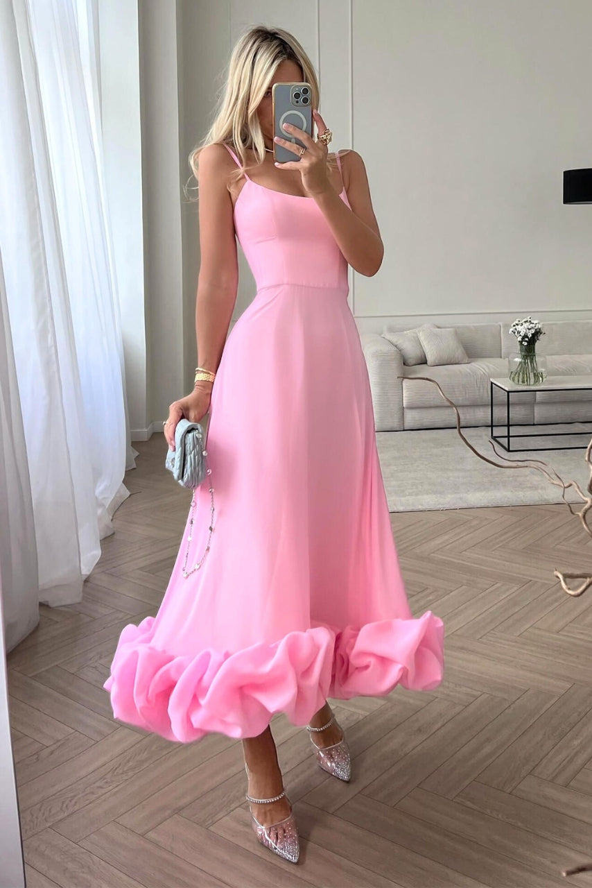 Spaghetti Strap Wedding Dress with Ruffles for Women | Maxi