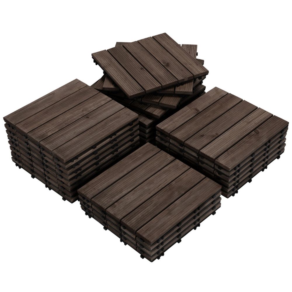 Dalles de Plancher en Bois pour Patio Extérieur Emboîtables 27Pcs