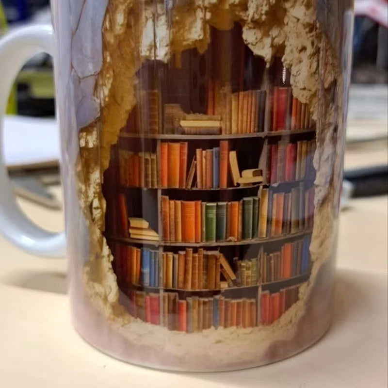 Tasse Bibliothèque 3D, Cadeau de Tasses à Café pour les Amoureux des Livres