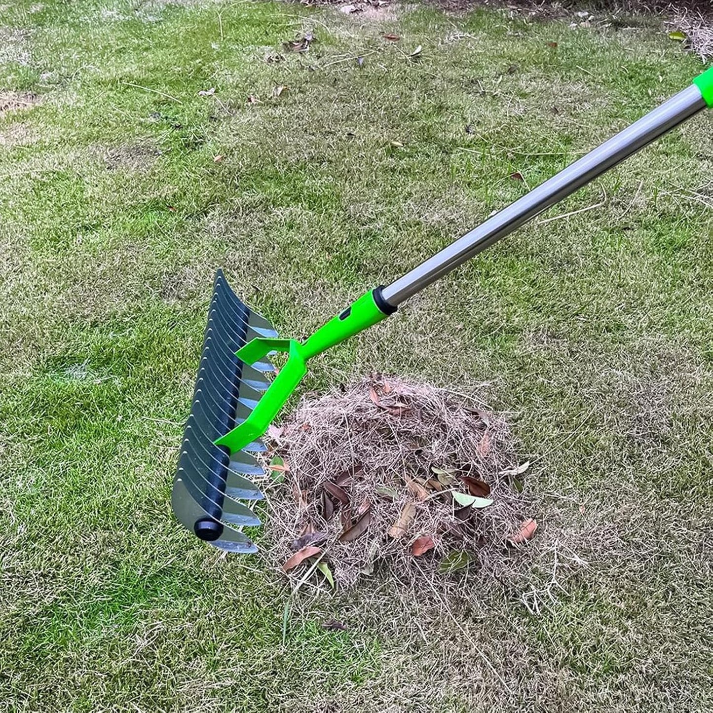 Râteau à chaume à long manche pour déchaumer l'herbe morte