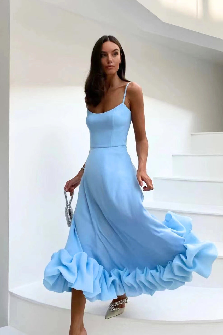 Spaghetti Strap Wedding Dress with Ruffles for Women | Maxi