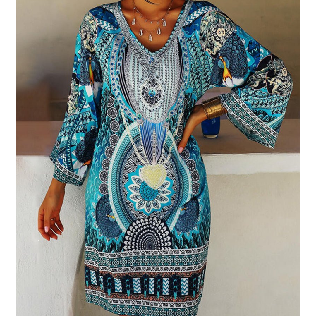 Mini Dress with Boho Print for Women | V-Neckline