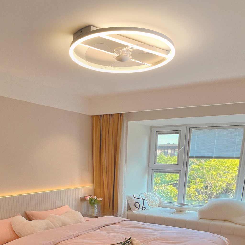 Ventilateur de plafond avec lumière LED Simple rond 3 pales, blanc