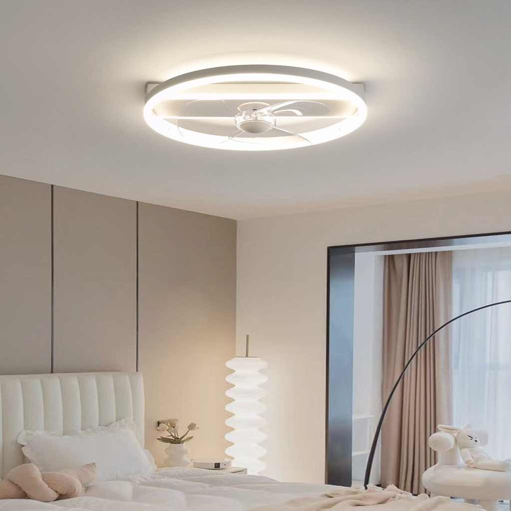 Ventilateur de plafond avec lumière LED Simple rond 3 pales, blanc