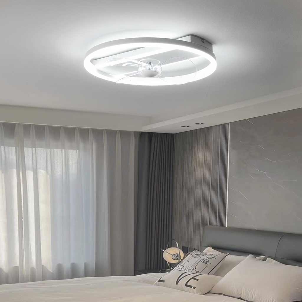 Ventilateur de plafond avec lumière LED Simple rond 3 pales, blanc