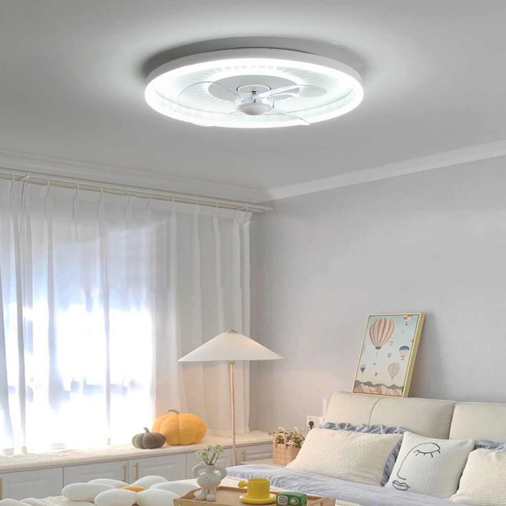 Ventilateur de plafond avec lumière LED Style minimaliste Rond, Blanc