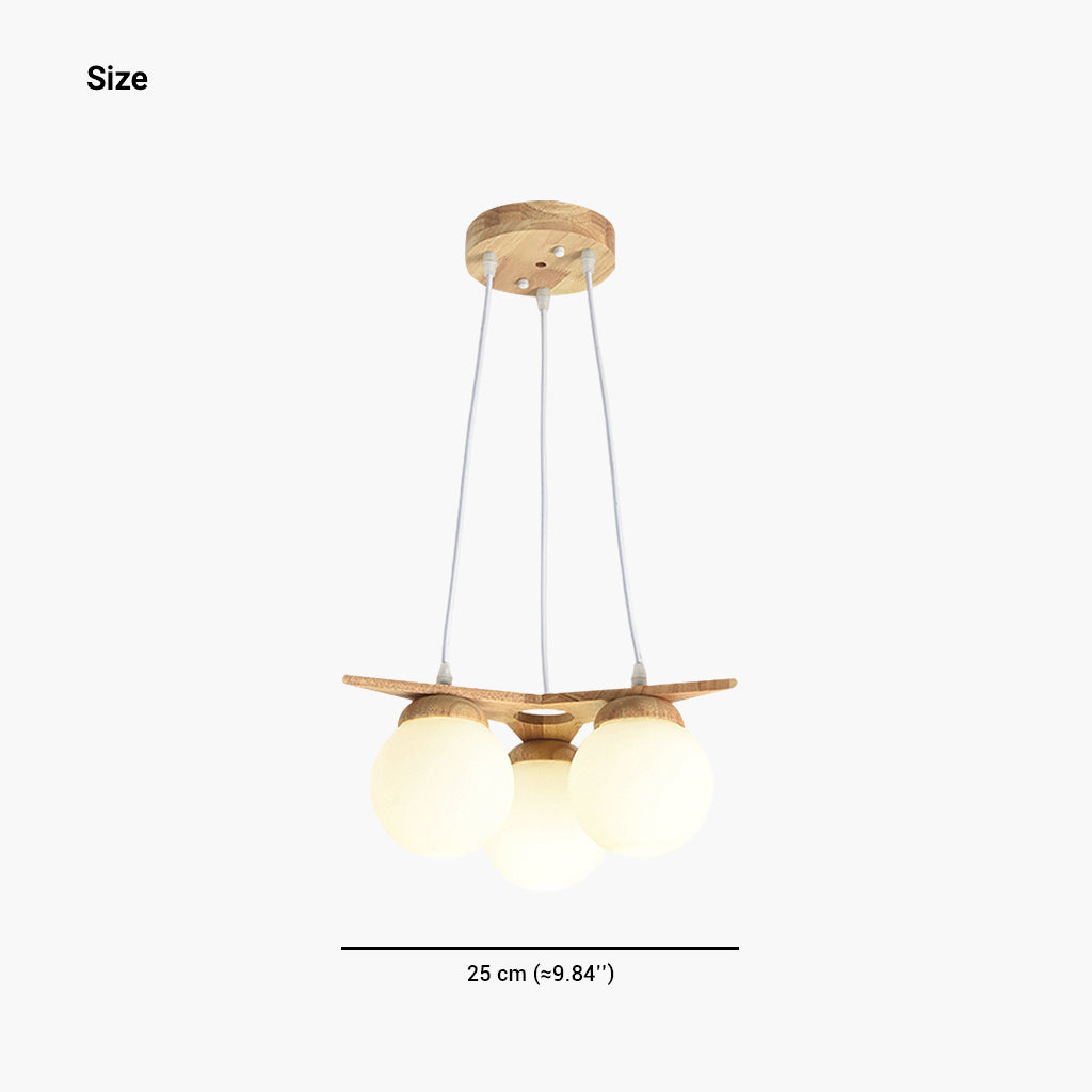 Suspension en bois avec globe en verre, crème
